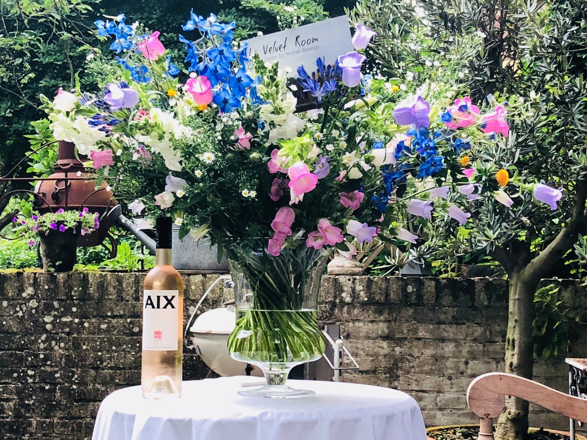 Flowers on the table in the garden before a concert